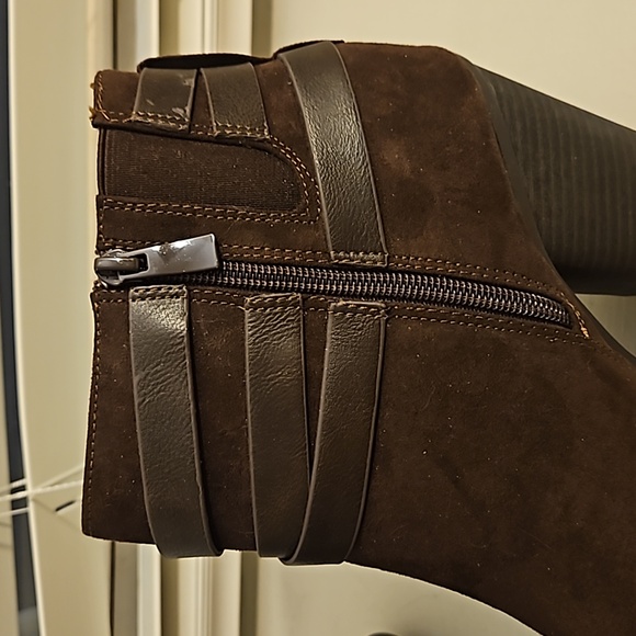 Torrid Faux Suede Brown Zip-Up Heeled Booties - Picture 3 of 7